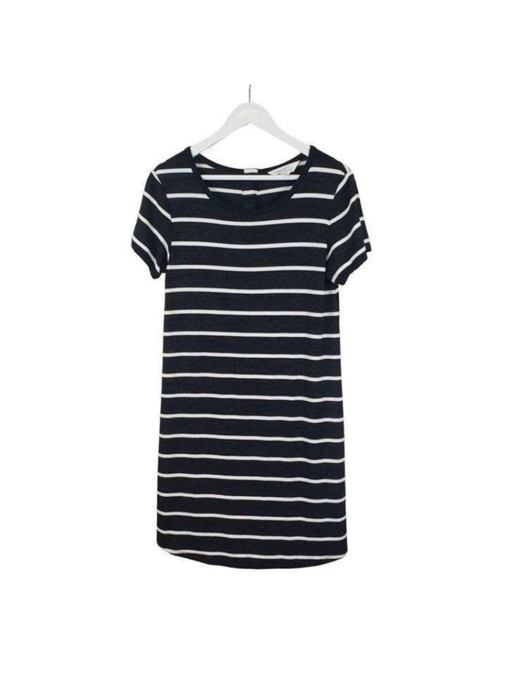 Striped Navy & White Short-Sleeve T-Shirt Dress With Back Button Detail